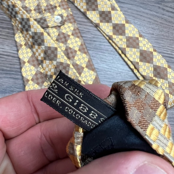 Carrot & Gibbs Gold & Brown Checkerboard Silk Tie - Picture 4 of 6